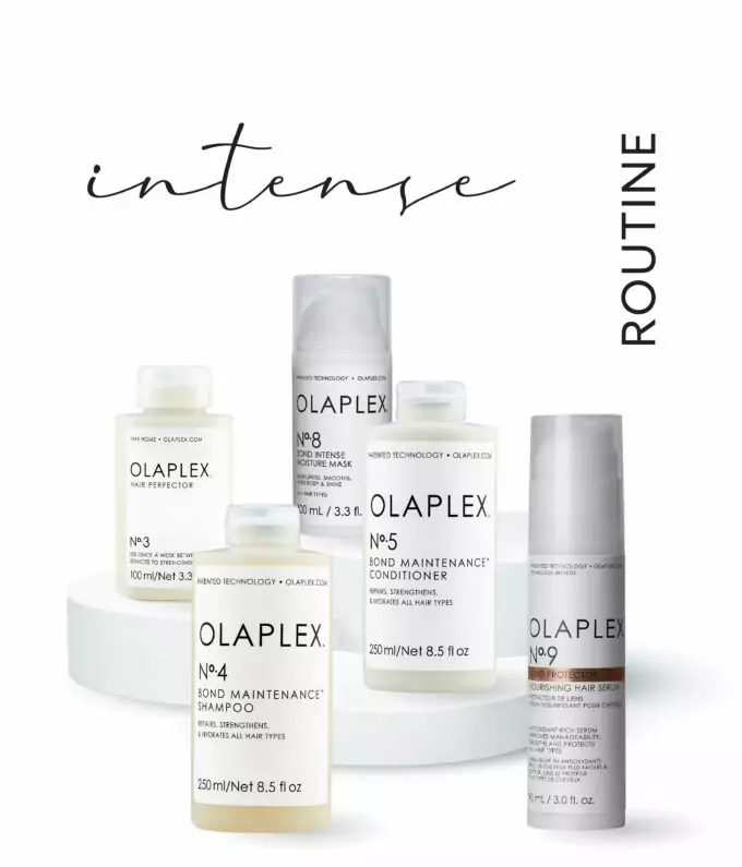 Olaplex routine soins cheveux n°3 prè-shampoing N°4 Shampoing N°5 Conditioner N°8 masque N°9 protecteur thermique